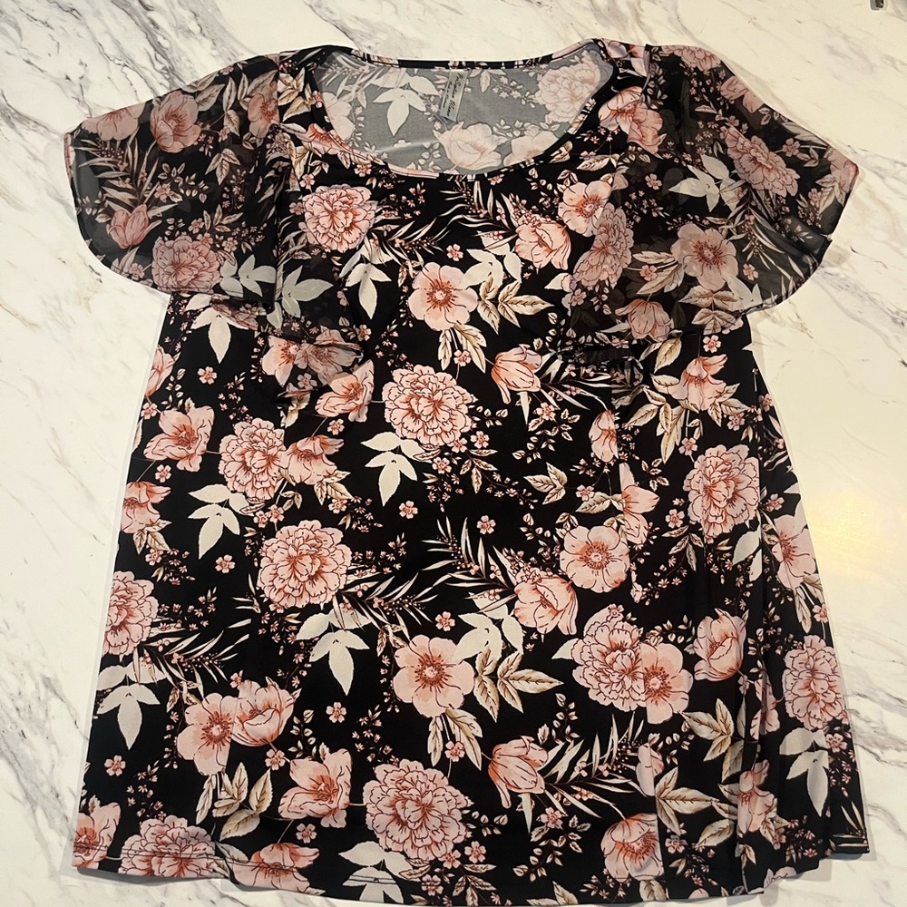 Floral Black and Pink Blouse